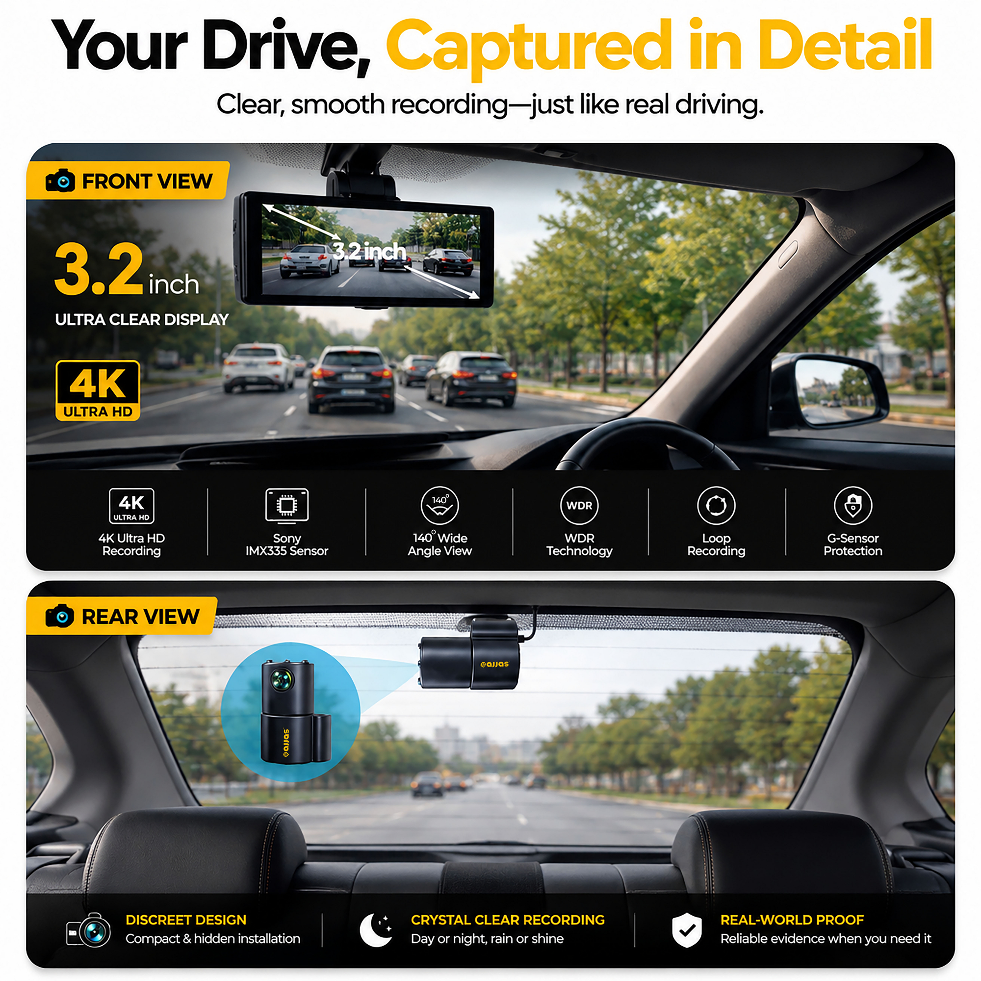 Ajjas 4K Ultra HD Dual Channel Car Dash Cam
