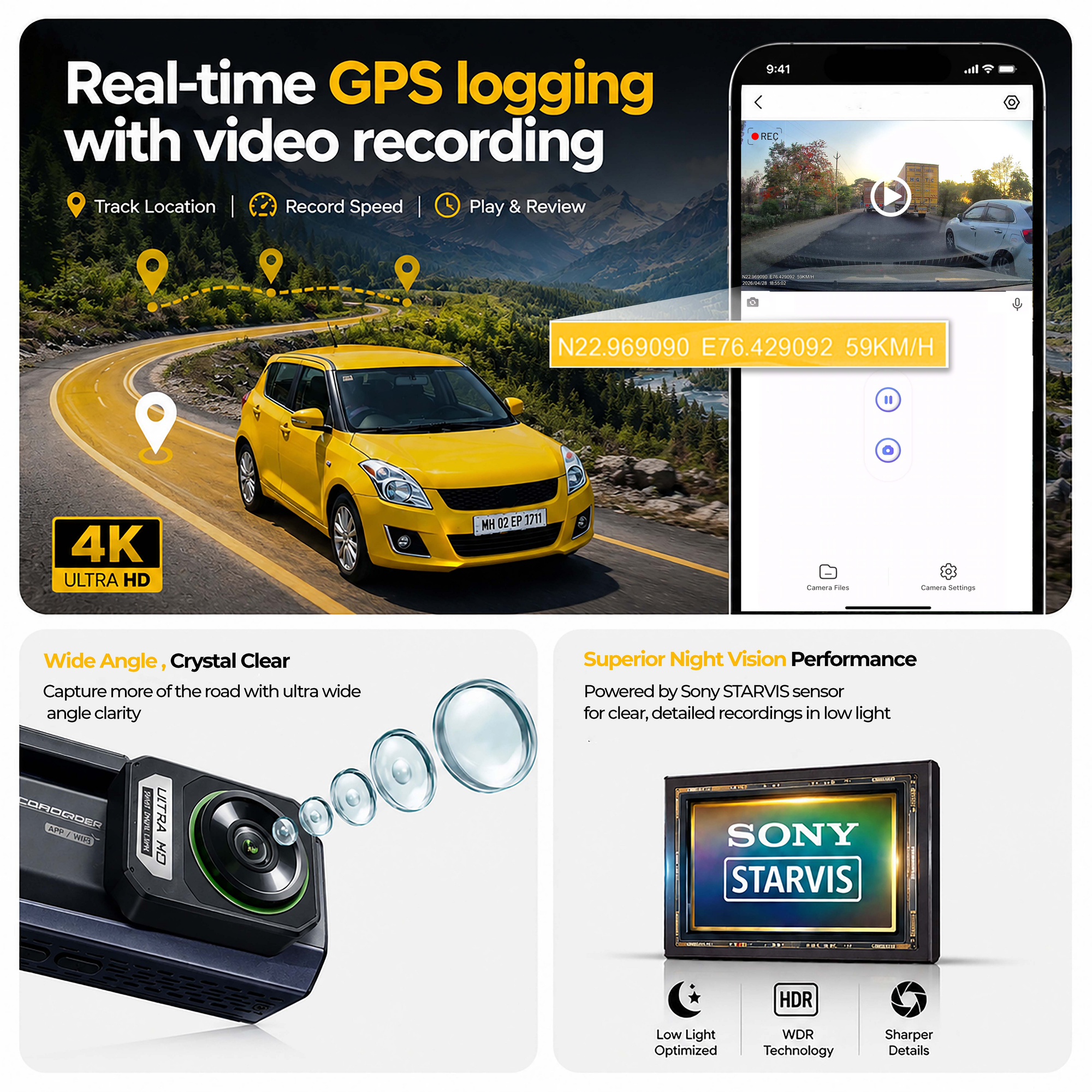 Ajjas 4K Ultra HD Dual Channel Car Dash Cam