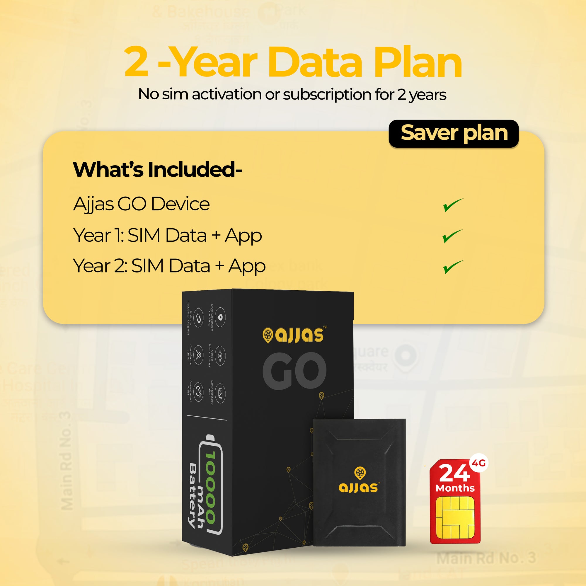 Ajjas GO-Wireless Smart GPS Tracker 2 year SIM data+Platform